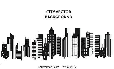 black and white silhouette city building in flat illustration vector, urban cityscape design background 