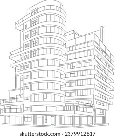 black and white silhouette of a city building, no background