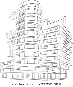 black and white silhouette of a city building, no background