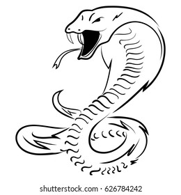 Black and white silhouette of a cobra. Decorative graphic drawing. Hand drawn stylized sketch snake Vector illustration