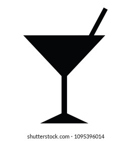 A black and white silhouette of a cocktail glass with a straw