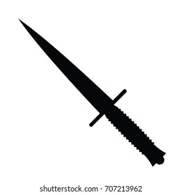 A black and white silhouette of a combat knife