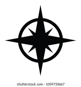 A black and white silhouette of a compass