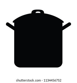 A black and white silhouette of a cooking pot