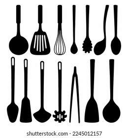 black and white silhouette of cooking tools