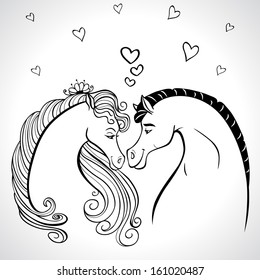 black and white silhouette couple horse