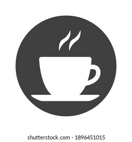 Black and white silhouette of a cup with a hot drink. Tea or coffee. Lunch break symbol. Vector isolated icon.