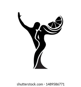Black and white silhouette of a dancing couple in vector. Monochrome logo for dance Studio. Latin, ballroom dancing. Label, sign, sticker. Man and woman dancing.