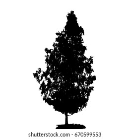 Black and White Silhouette of Deciduous Tree, whose branches develop in the wind. Vector Illustration. EPS10