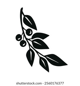 black and white silhouette of decorative branch hand drawn illustration vector