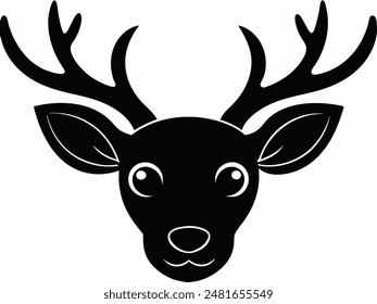 A black and white silhouette depicting a deers head with antlers