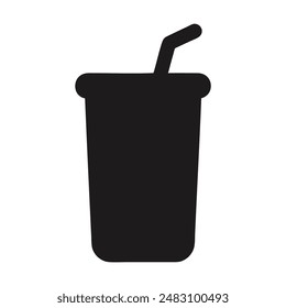 Black and white silhouette of a disposable cup with a straw. Vector illustration