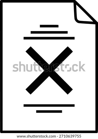 Black and White Silhouette of a Document with Folded Corner and Central X Mark Representing Rejected, Deleted, Invalid, or Cancelled File Status in Administrative, Digital, or Legal Contexts
