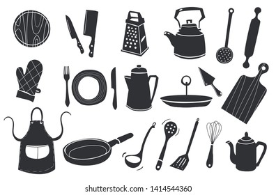 black and white silhouette doodle vector icon set