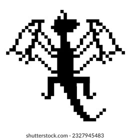 Black and white silhouette of dragon isolated on white background in pixel art style. For celebrating chinese new year, home textile, bedding, wallpaper, apparel fabric, package.. Vector illustration