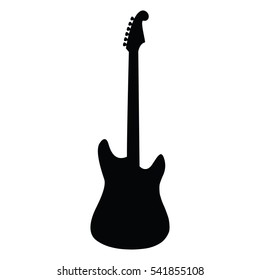 A black and white silhouette of an electric guitar 