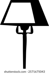 Black and white silhouette of an elegant lamp featuring a shade and a thin stand with modern, minimalist appeal.