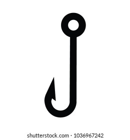 A black and white silhouette of a fish hook
