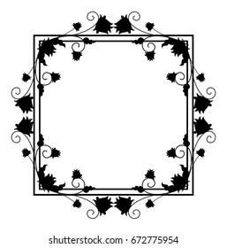 Black and white silhouette floral frame. Vector clip art