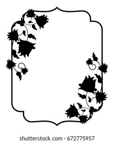Black and white silhouette floral frame. Vector clip art