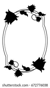 Black and white silhouette floral frame. Vector clip art