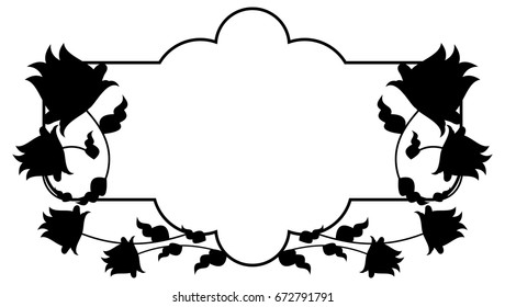 Black and white silhouette floral frame. Vector clip art