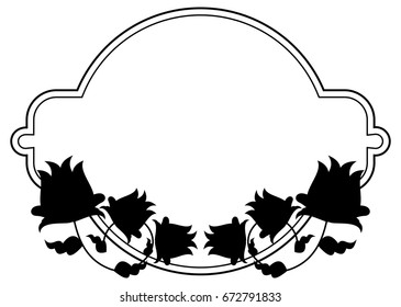 Black and white silhouette floral frame. Vector clip art