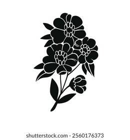 black and white silhouette flower hand drawn illustration vector