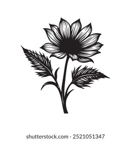 A black and white silhouette flower illustration with a white background