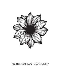 A black and white silhouette flower illustration with a white background