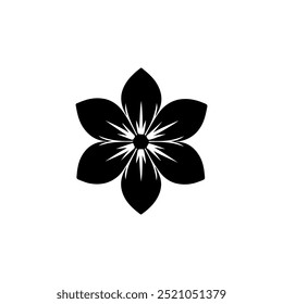 A black and white silhouette flower illustration with a white background