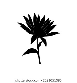 A black and white silhouette flower illustration with a white background