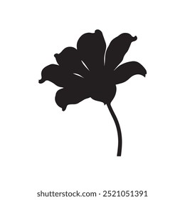 A black and white silhouette flower illustration with a white background