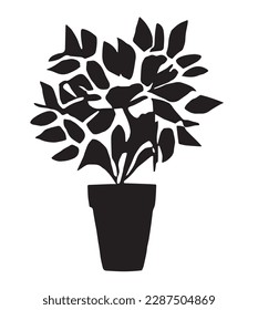 black and white silhouette of flower in pot.