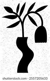 Black and white silhouette of flowers in a vase.   Graphic element  for fabric, textile, clothing, wrapping paper, wallpaper, poster. 