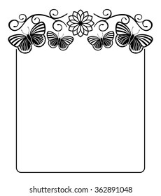 Black and white silhouette frame with butterflies