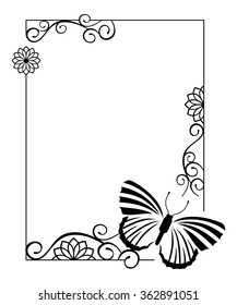 Black and white silhouette frame with butterflies