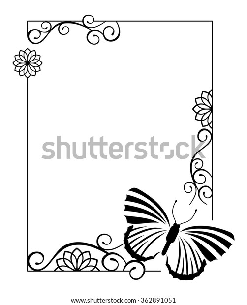 Black White Silhouette Frame Butterflies Stock Vector (Royalty Free ...