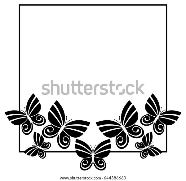 Black White Silhouette Frame Butterflies Vector Stock Vector (Royalty ...