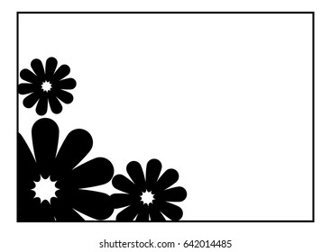 Black and white silhouette frame with decorative flowers. Vector clip art