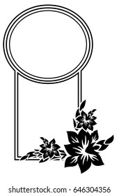 Black and white silhouette frame with decorative flowers. Vector clip art