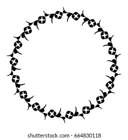 Black and white silhouette frame with decorative flowers. Vector clip art.