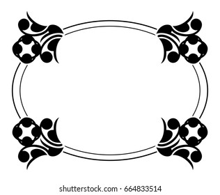 Black and white silhouette frame with decorative flowers. Vector clip art.