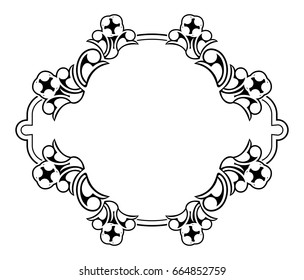 Black and white silhouette frame with decorative flowers. Vector clip art.