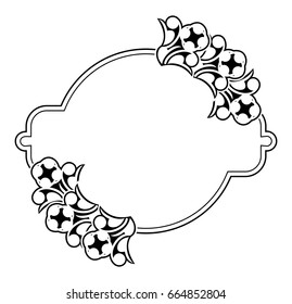 Black and white silhouette frame with decorative flowers. Vector clip art.