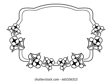 Black and white silhouette frame with decorative flowers. Vector clip art.