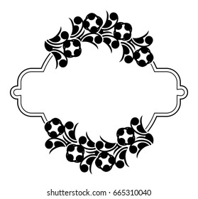Black and white silhouette frame with decorative flowers. Vector clip art.