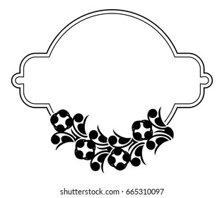 Black and white silhouette frame with decorative flowers. Vector clip art.