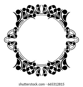 Black and white silhouette frame with decorative flowers. Vector clip art.