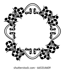 Black and white silhouette frame with decorative flowers. Vector clip art.